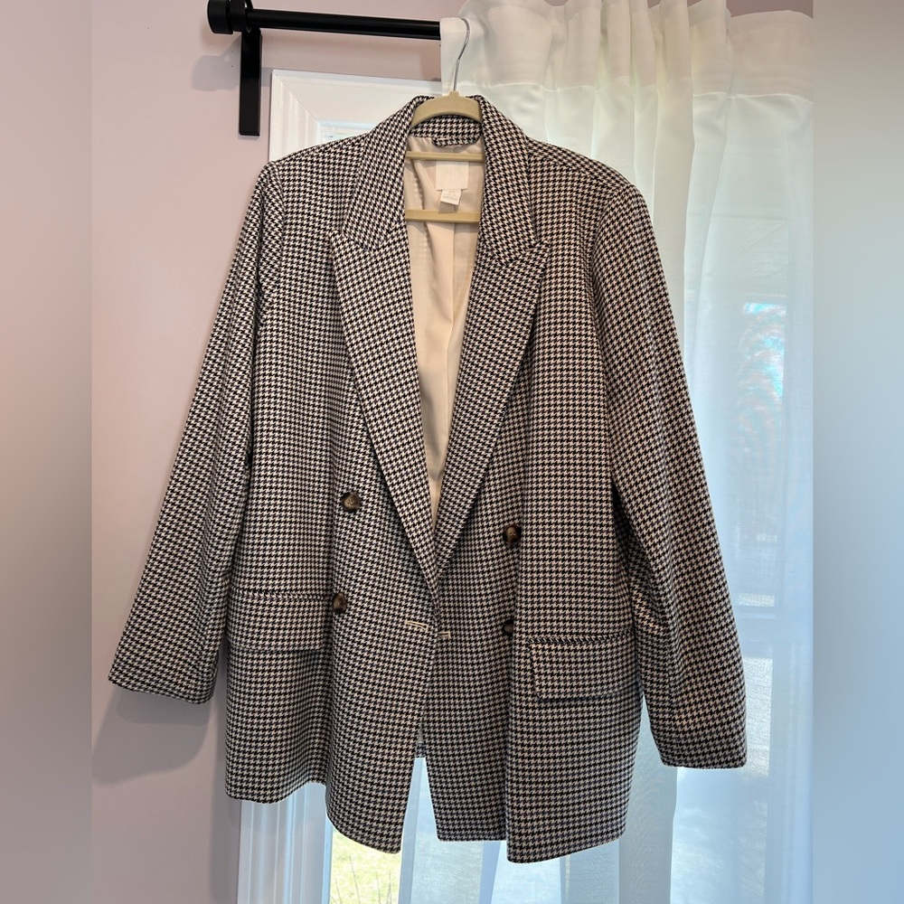 H&M houndstooth oversized double breasted blazer XL